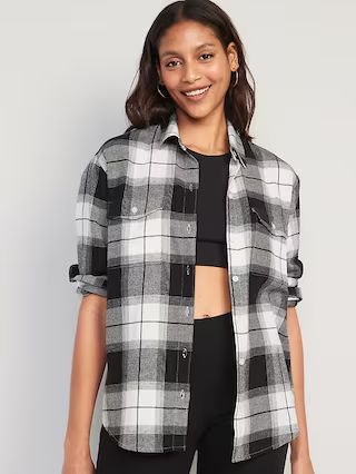 Long-Sleeve Plaid Flannel Boyfriend Tunic Shirt for Women | Old Navy (US)