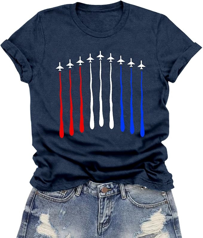4th of July Shirts Women USA Patriotic T-Shirt American Flag Tee Tops | Amazon (US)
