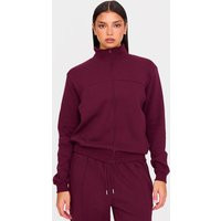 Burgundy Seam Detail Zip Through High Neck Sweatshirt | PrettyLittleThing US