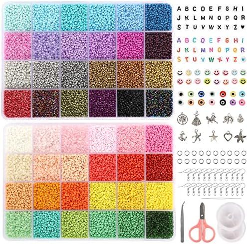 QUEFE 40000pcs 2mm Glass Seed Beads for Jewelry Making Kit, Christmas Gifts, 440pcs Letter Beads ... | Amazon (US)
