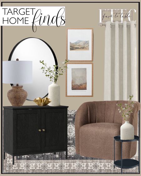 Target Sale Items. Follow @farmtotablecreations on Instagram for more inspiration.

Channel Curved Back Accent Chair. Ketton Cabinet- Threshold. Lipton Metal End Table. Modern Metal Wall Mirror. Thermal Insulated Blackout Curtains. NuLoom Mollie Machine Washable Rug. (Set of 2) 16" x 20" Glass Textbook Framed Prints - Threshold designed with Studio McGee. Kamryn Resin Table Lamp - Brown - Safavieh. Distressed Ceramic Vase Natural White - Hearth & Hand™ with Magnolia. White Floral Stem - Threshold. Metal Wavy Bowl Gold - Threshold™ designed with Studio McGee. Target Home Sale  

#LTKfindsunder50 #LTKsalealert #LTKhome