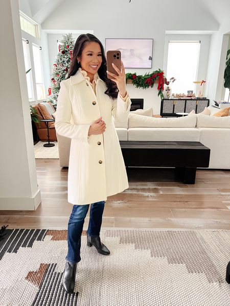 One of my favorite wool-blend coats! Super comfy, keeps you warm, has pockets and hidden button closure. I love how feminine it is! On sale for 25% off and comes in multiple colors! 

#LTKSeasonal #LTKstyletip #LTKsalealert