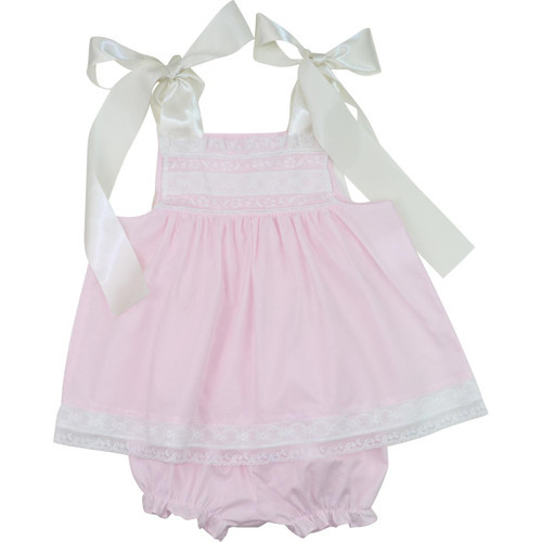 Pink Heirloom Satin Shoulder Tie Diaper Set | Cecil and Lou