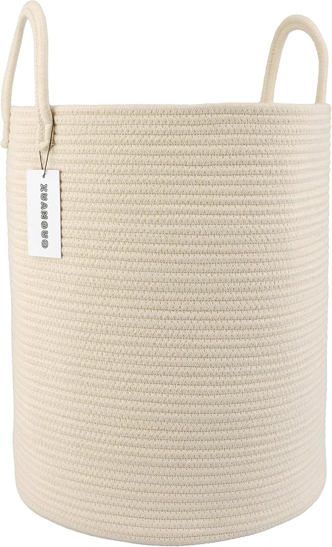 Cotton Rope Laundry Basket Hamper for Clothes Woven Storage Basket for Living Room Bedroom Boho T... | Amazon (US)