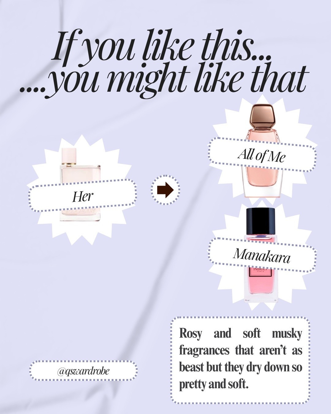 Learning to trust my nose and let it guide me to what smells alike to me. They may not smell similar to you or be a similar “vibe” but I want to curate collections that I can share with people of fragrances I think are similar. 

Let me know in the comment section if you have any that fall into these categories.

As always fragrances will be linked on my LTK which is in my bio if you want to purchase them 🫶🏾. It helps support creators like me. Thanks for your support as always. 

#LTKSeasonal #LTKBeauty #LTKStyleTip