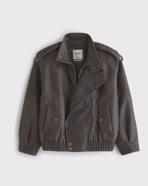 Women's Relaxed Mockneck Vegan Leather Bomber Jacket | Women's Coats &amp; Jackets | Abercrombie.com | Abercrombie &amp; Fitch (US)