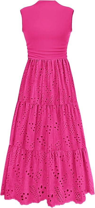 PRETTYGARDEN Summer Dresses for Women 2026 Casual Eyelet Sleeveless Wedding Guest Maxi Dress Tank... | Amazon (US)