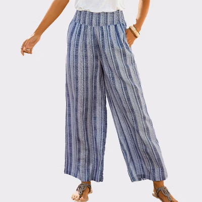 Women's Striped Wide Leg Pants - LASCANA - Blue Stripe Stripe 10 | Target