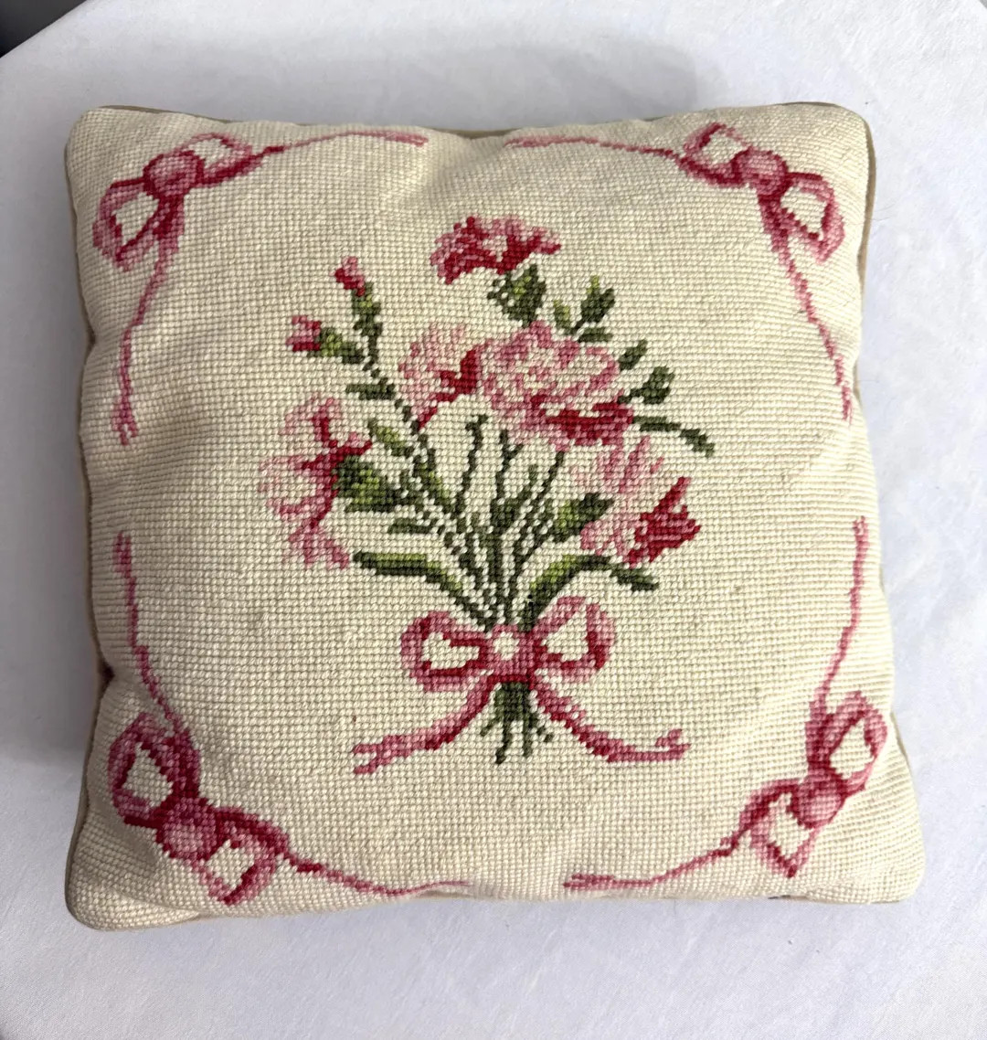 Vintage Rose Tapestry Needlepoint Steinwinder Pink English Floral Throw Pillow w/ Zipper | Etsy (US)