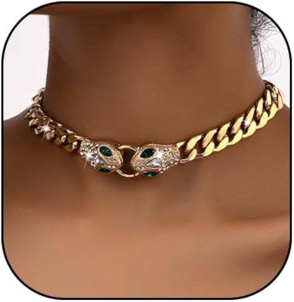 Punk Animal Snake Choker Necklace Hip Hop Rhinestone Snake head Cuban Link Chain Necklace Chunky ... | Amazon (US)