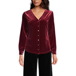 Women's Long Sleeve Velvet Button Front Top | Lands' End (US)