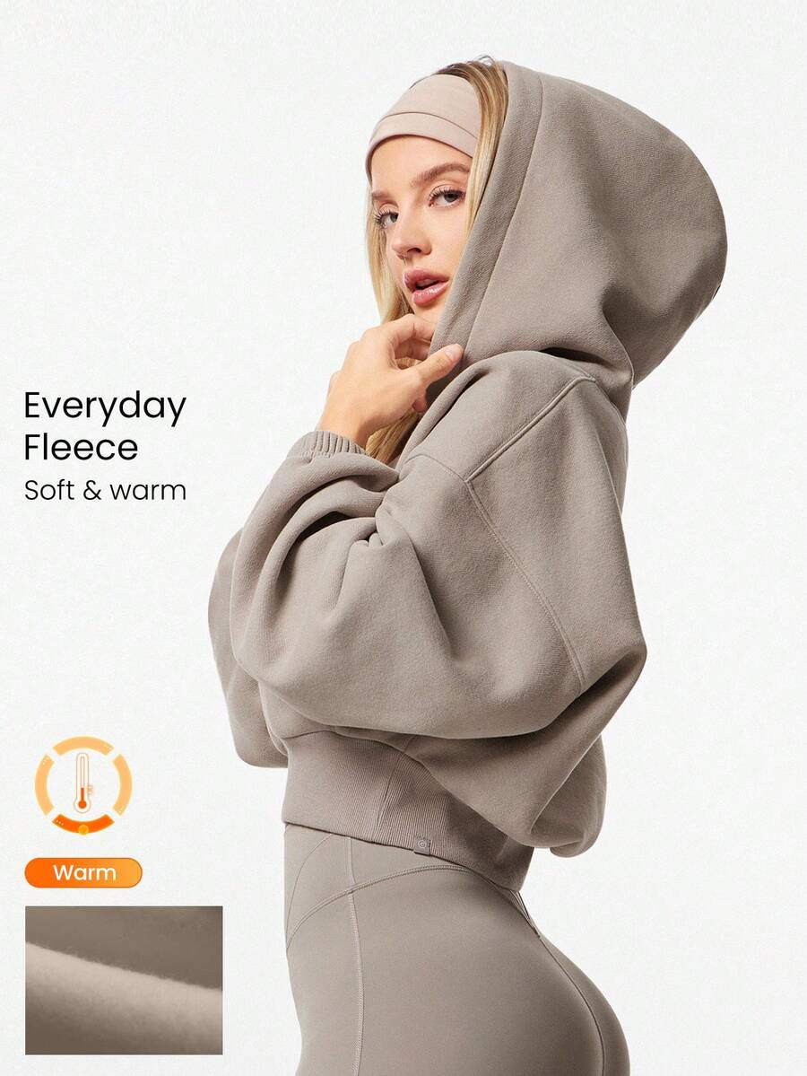 GLOWMODE Everyday Fleece Cozy Camper Soft Lightweight Warm Relaxed Fit Cropped Hoodie Sweatshirt ... | SHEIN