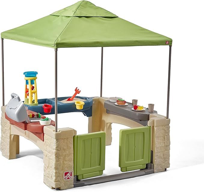 Step2 All Around Playtime Patio with Canopy, Kid Indoor and Outdoor Kitchen Playset, Sensory Play... | Amazon (US)