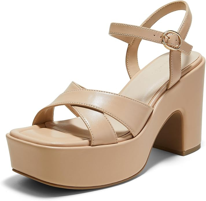 Arromic Women's Crisscross Band Platform High Heel Sandals with 4-Inch Chunky Heels Ankle Strap S... | Amazon (US)