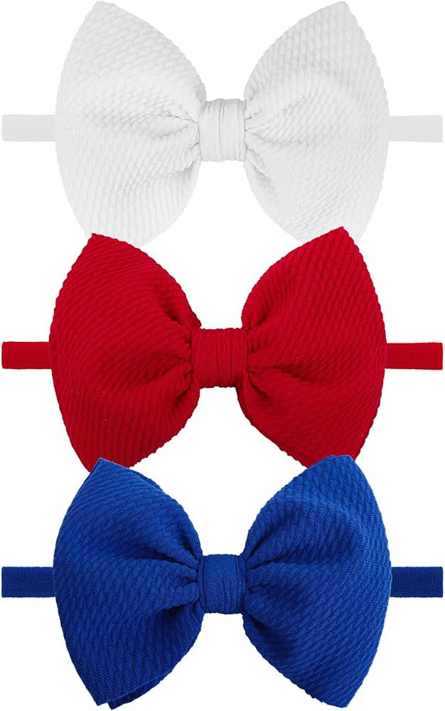 YanJie 4th of July Baby Girl Bows American Flag Patriotic Headband Baby Red White and Blue Access... | Amazon (US)