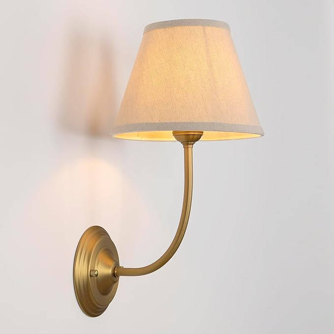 Vintage Fabric Wall Sconce 8.66" Diam Linen Cloth Shade, E26 Hardwired Indoor 1-Light Wall Mounte... | Amazon (US)