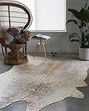 Loloi II Bryce Collection Faux Cowhide Area Rug, 3'10" x 5', Pewter/Gold | Amazon (US)