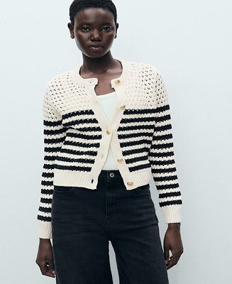 Mango Women's Striped Openwork Knitted Cardigan Sweater - Macy's | Macy's