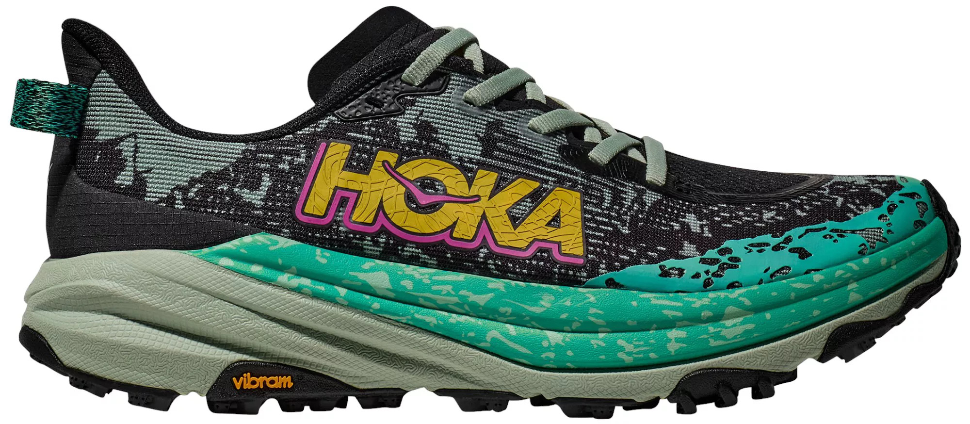 HOKA Women's Speedgoat 6 Trail Running Shoes, Size 8, Black/Aloe | Public Lands