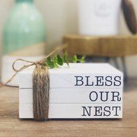 Bless Our Nest Faux Stamped Book Set, Home Wood Books, Tiered Tray Decor, Farmhouse Style, Housewarm | Etsy (US)