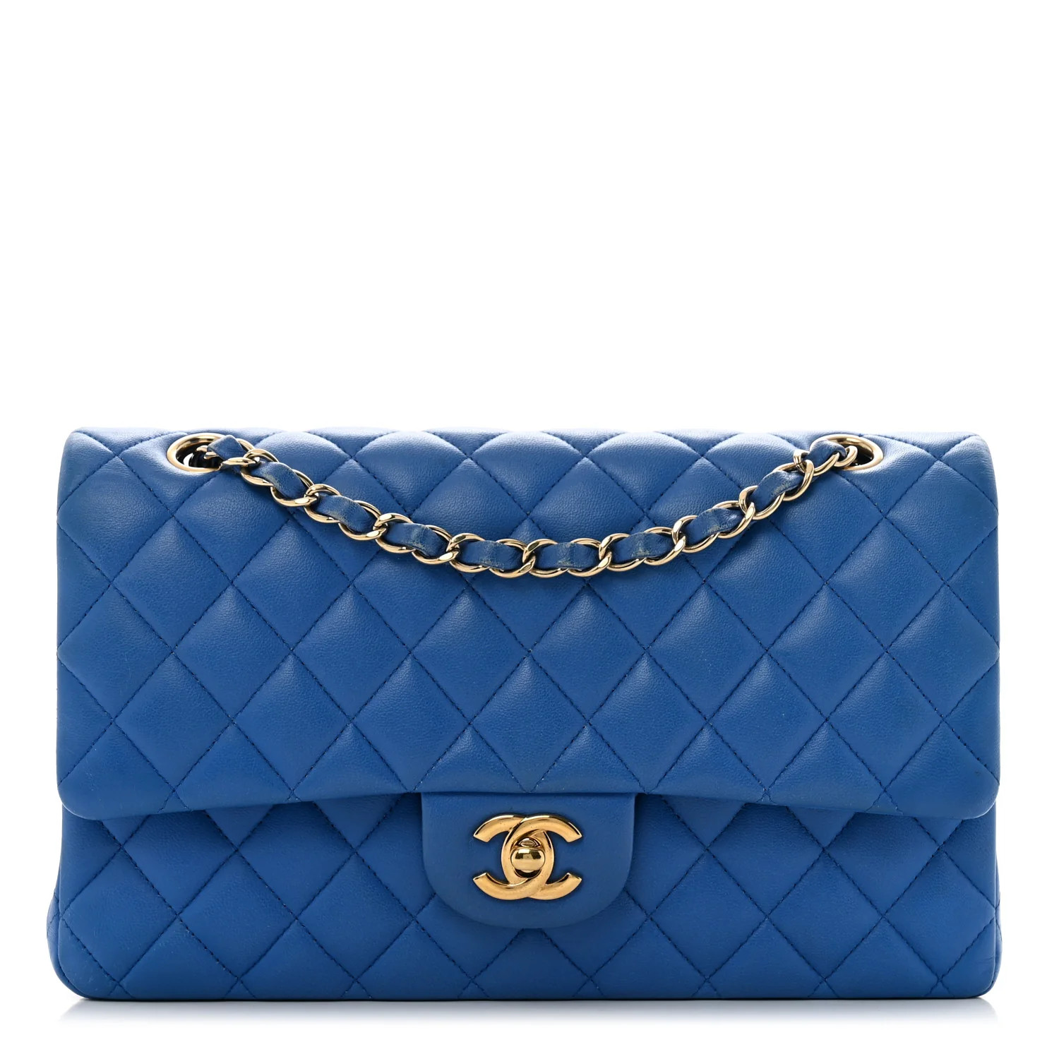 Lambskin Quilted Medium Double Flap Blue | FASHIONPHILE (US)