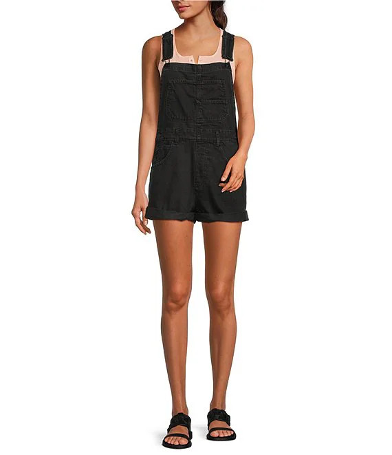 Free People Ziggy Square Neck Sleeveless Frayed Cuffed Hem Shortall Overalls | Dillard's | Dillard's