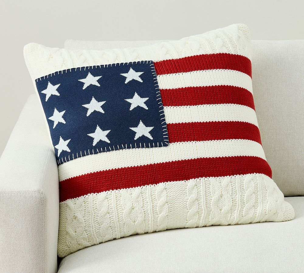 American Flag Cable Knit Pillow | Pottery Barn (US)