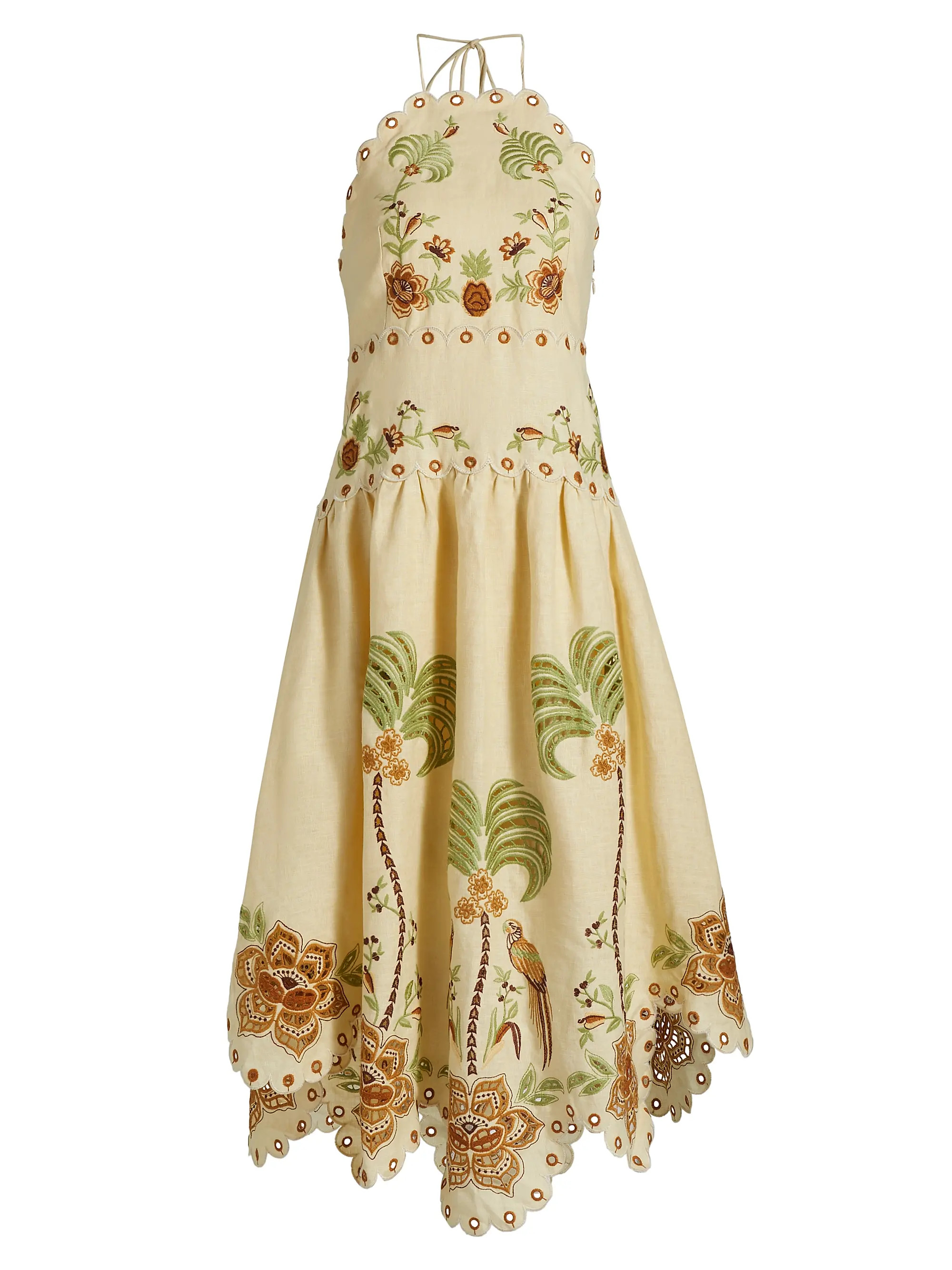 Delicate Forest Embroidered Halter Midi-Dress | Saks Fifth Avenue
