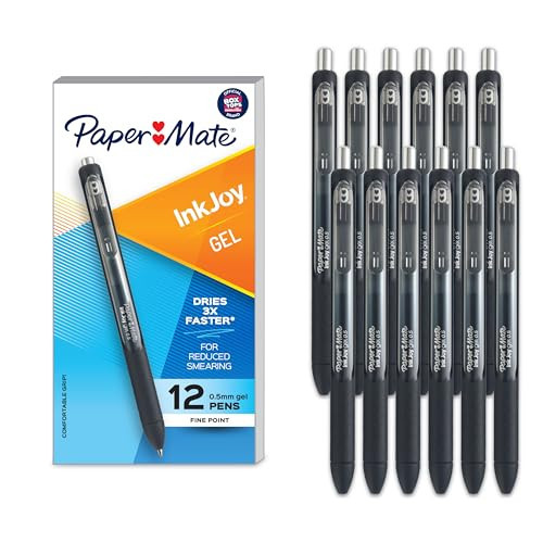 Paper Mate InkJoy Gel Pens, Retractable, Fine Point (0.5mm), Black Ink, 12 Count - Comfortable Grip, Writing, Teacher Supplies | Amazon (US)