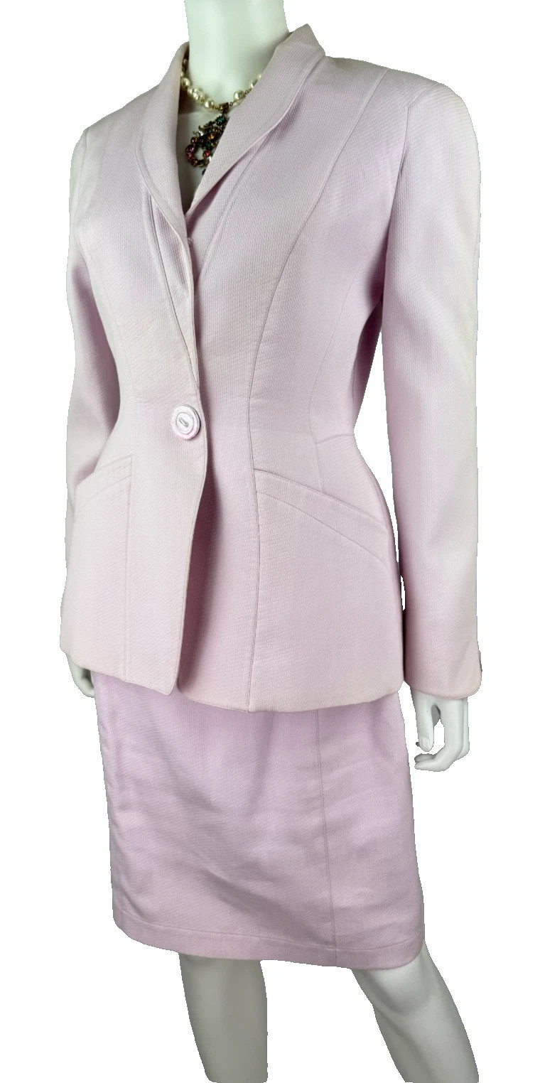 Thierry Mugler 6 US 38 FR 42 IT M 100% Cotton Pink 2pc Skirt Suit Jacket Runway | eBay US