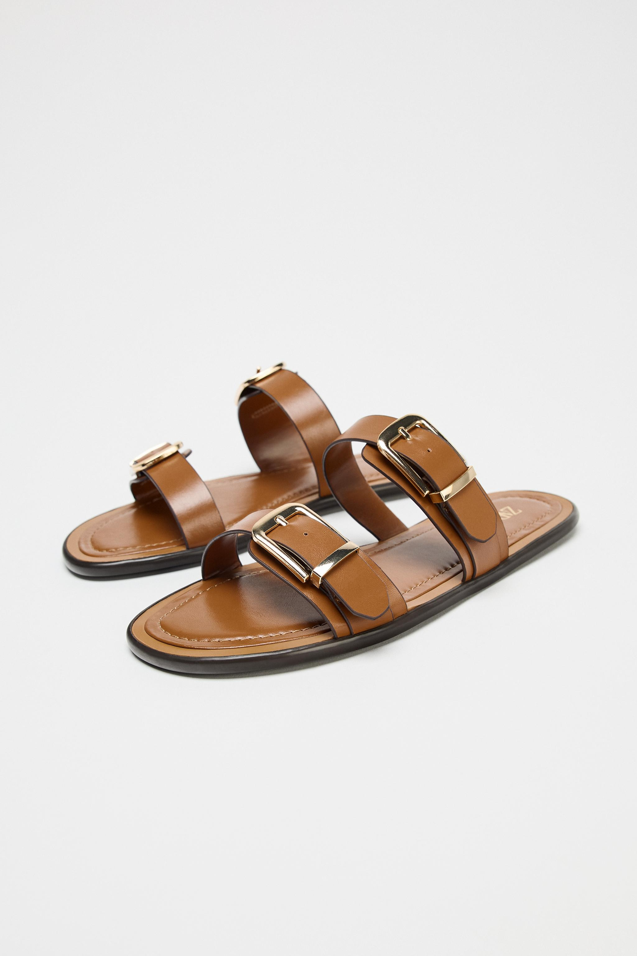DOUBLE-STRAP BUCKLE FLAT SANDALS | Zara UK