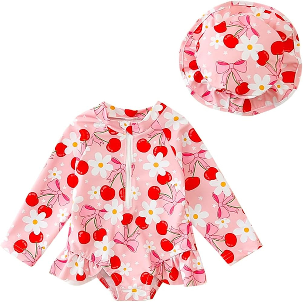 Infant Baby Girl Swimsuit One Piece Long Sleeve Zip Swimwear Bathing Suit Beach Wear | Amazon (US)