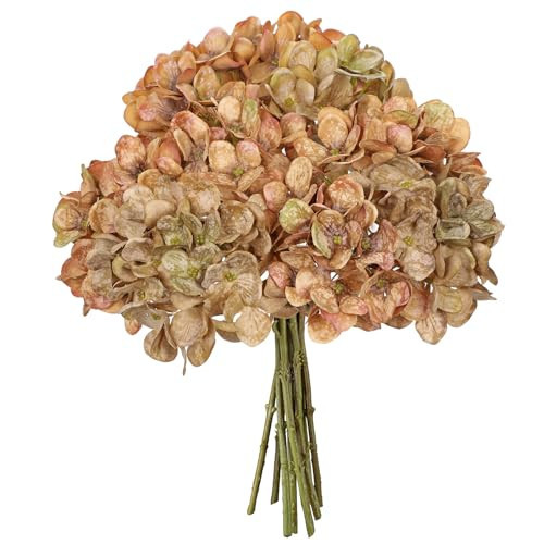 9 Pcs Fall Hydrangea Artificial Flowers for Decoration, Fall Artificial Flowers Floral Stems for Centerpieces, 12.5" Falls Silk Flower Fake Flower Bouquet for Autumn Farmhouse Wedding Decor, Orange | Amazon (US)