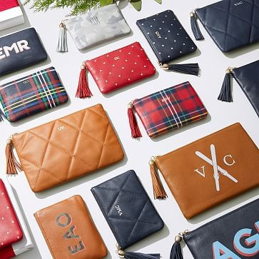 Leather Tassel Zipper Pouch, Foil Debossed | Mark and Graham