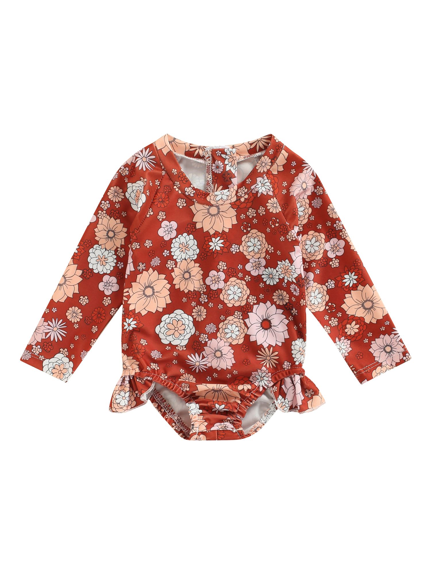jaweiwi Infant Baby One Piece Swimsuit, Girls Floral Print Round Neck Long Sleeve Ruffle Swimwear... | Walmart (US)