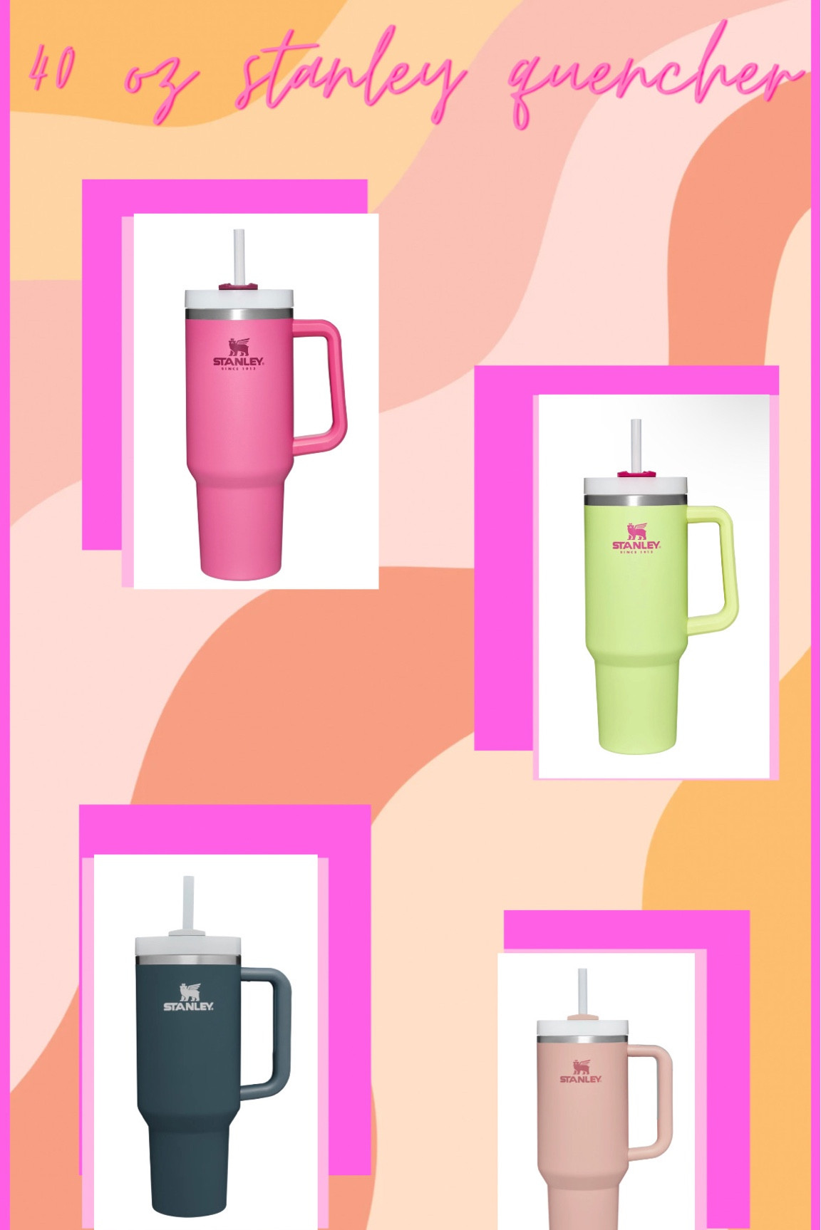 Best selling colors on my LTK! These are so fun and love the colors of them. 
I do own the lime green, navy & blush pink one. Now, I am going to order the hot pink one 😆


 40 oz, tumbler, Stanley cup, limited edition, new arrival, gift for her, gift for him, mil gift, mother in law gift, gift guide for him, Husband gift, Boyfriend gift, Brother gift, Dad gift, Affordable gift, Guy gift, stocking stuffers, Christmas guide, travel gift, travel essential 

#LTKHoliday #LTKGiftGuide #LTKSeasonal