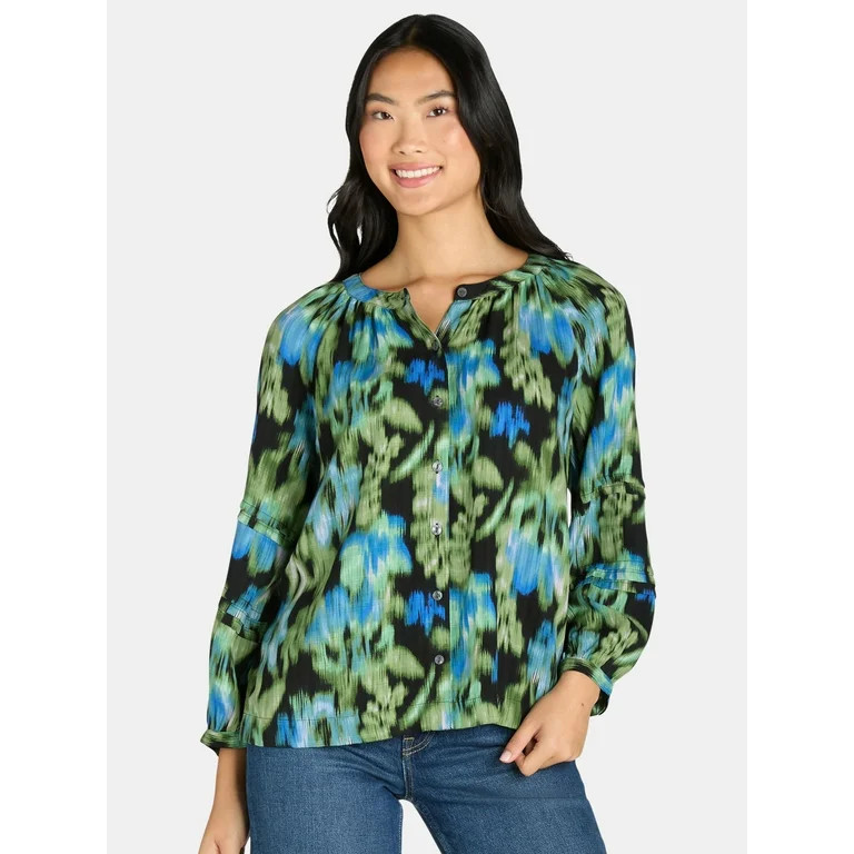 Time and Tru Women's Peasant Blouse with Long Sleeves, Sizes S-XXXL | Walmart (US)