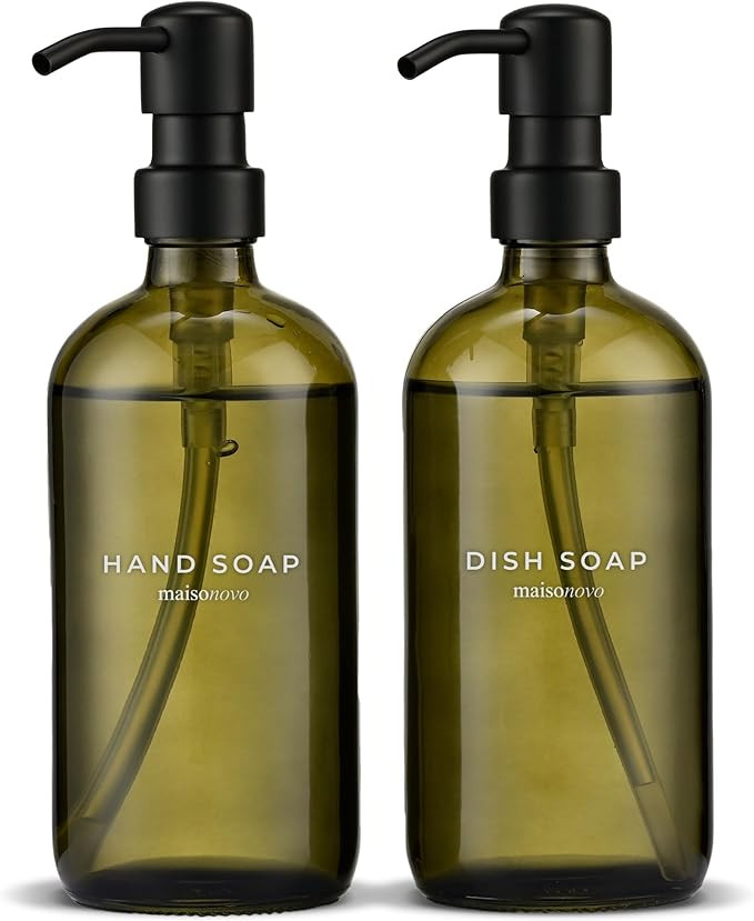 MaisoNovo Soap Dispenser 2-Piece Set | 16.9oz Green Bottles with Black Stainless Steel Pumps | Amazon (US)