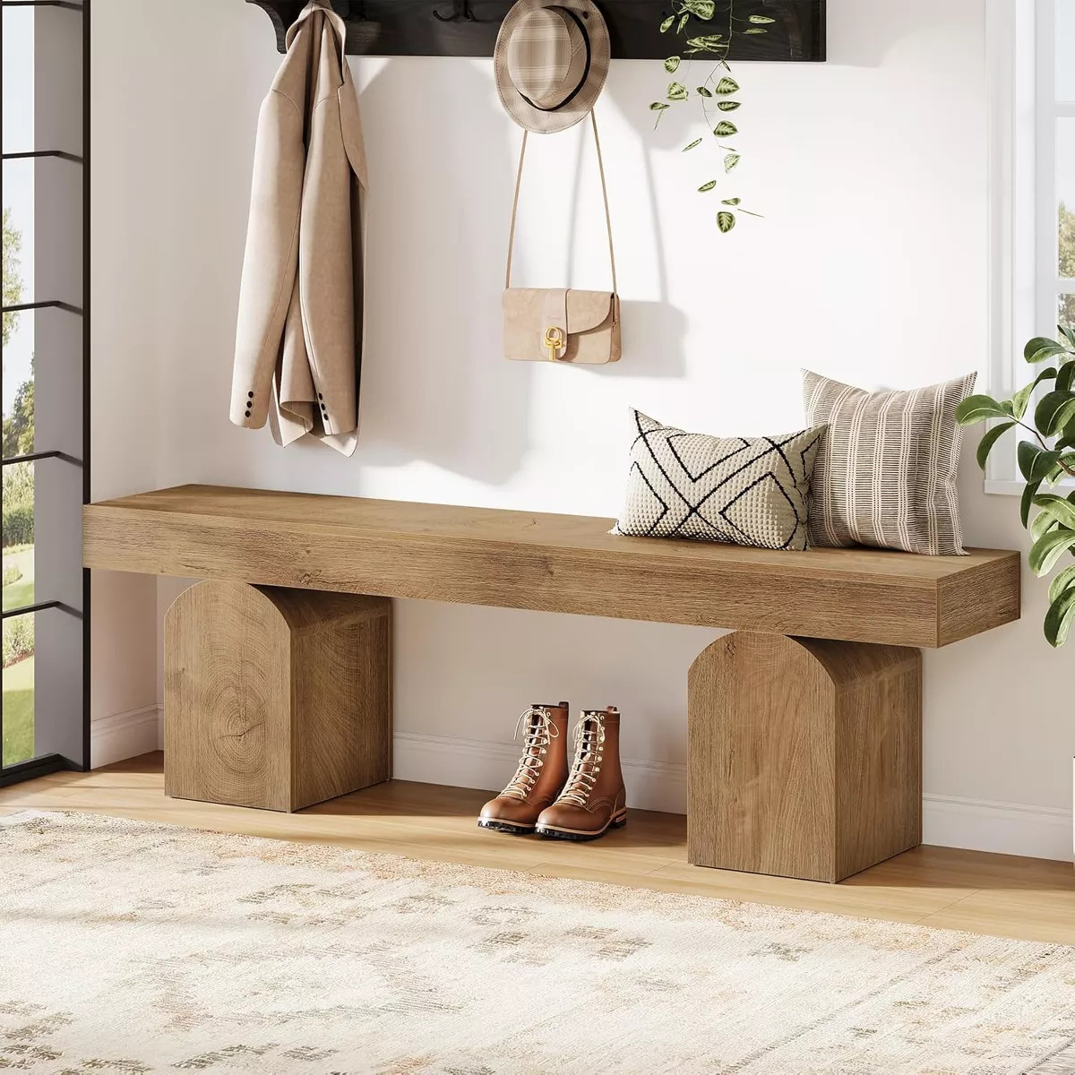 Lantine Entryway Bench, 59" Long Shoe Bench with Arched Bases, Wooden Indoor Bench for Entry Way,... | Target