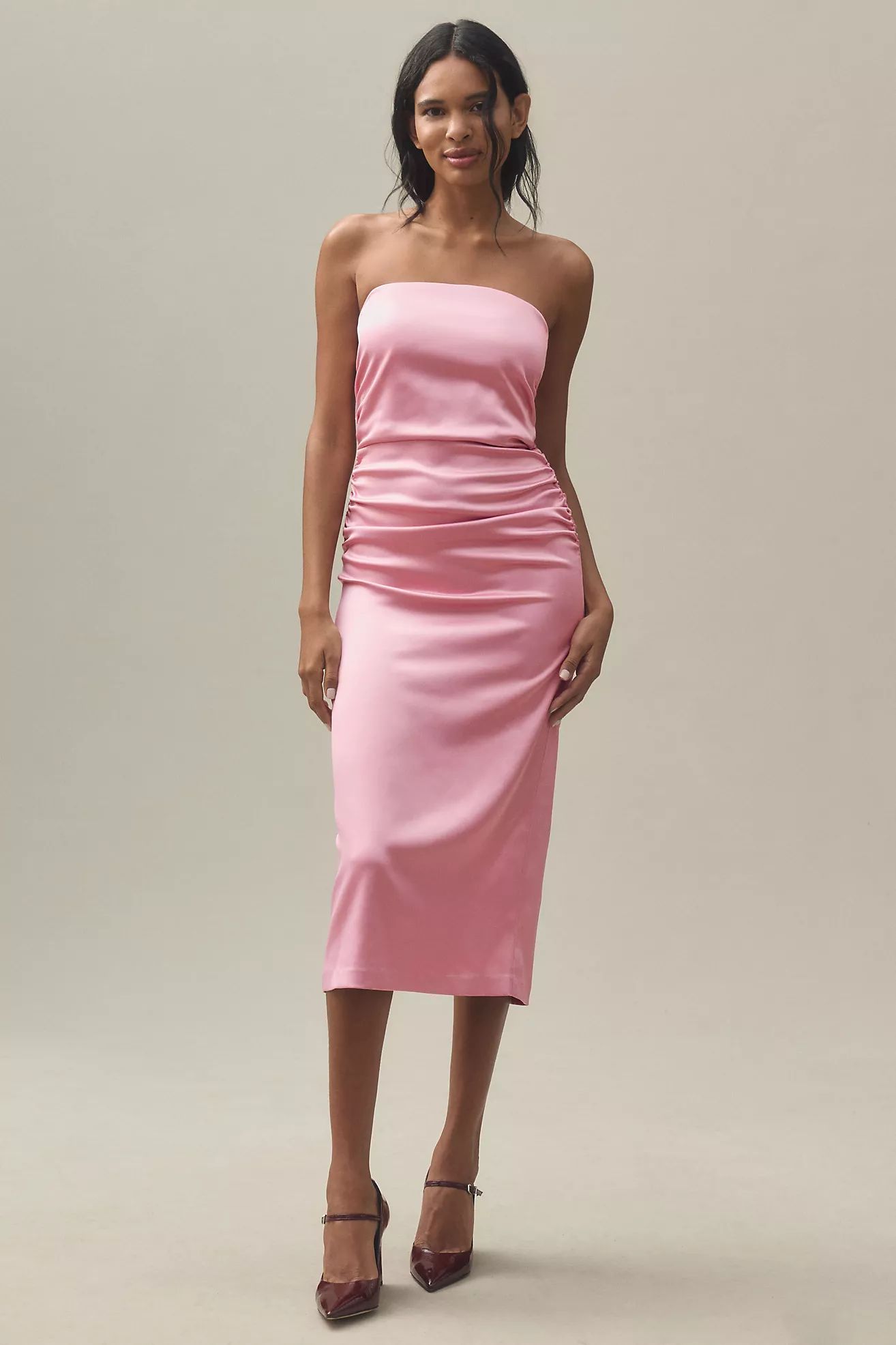 BHLDN Selena Strapless Stretch Satin Midi Dress | Anthropologie (US)