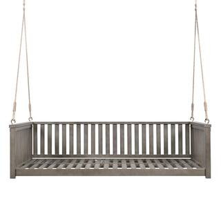 79.1 in. Seats 2-People Wood Patio Swing with Ropes for Backyard, Safe Sloped Design, Gray | The Home Depot
