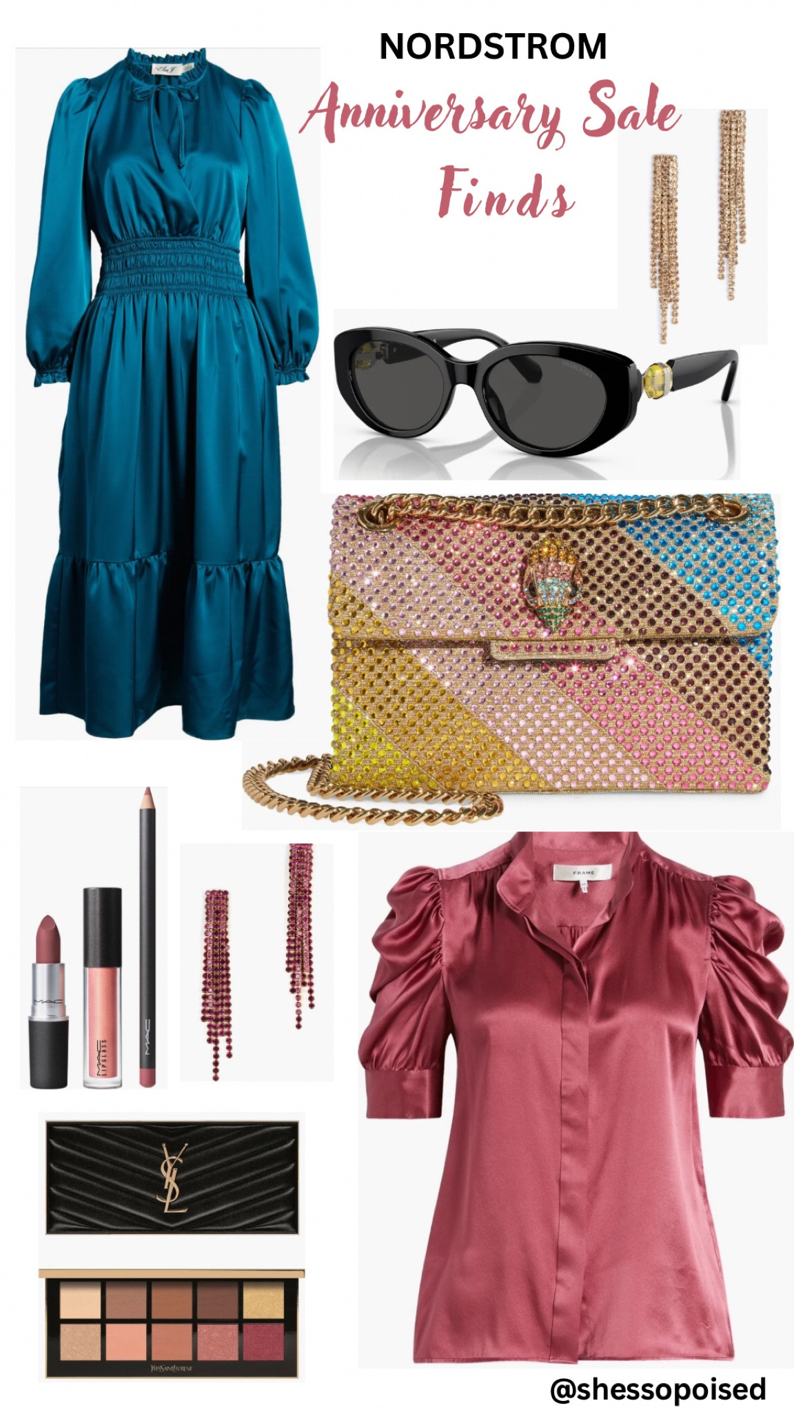 Beautiful pieces from the Nordstrom Anniversary Sale. Great colorful and sparkly handbag to use for day or evening. The jewel tones of the bag compliment the dress,  blouse and other accessories shown very well. 

#LTKSummerSales #LTKxNSale #LTKStyleTip