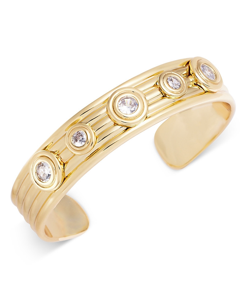 Aqua Cubic Zirconia Ribbed Cuff Bracelet in 14K Gold Plated - Exclusive | Bloomingdale's (US)