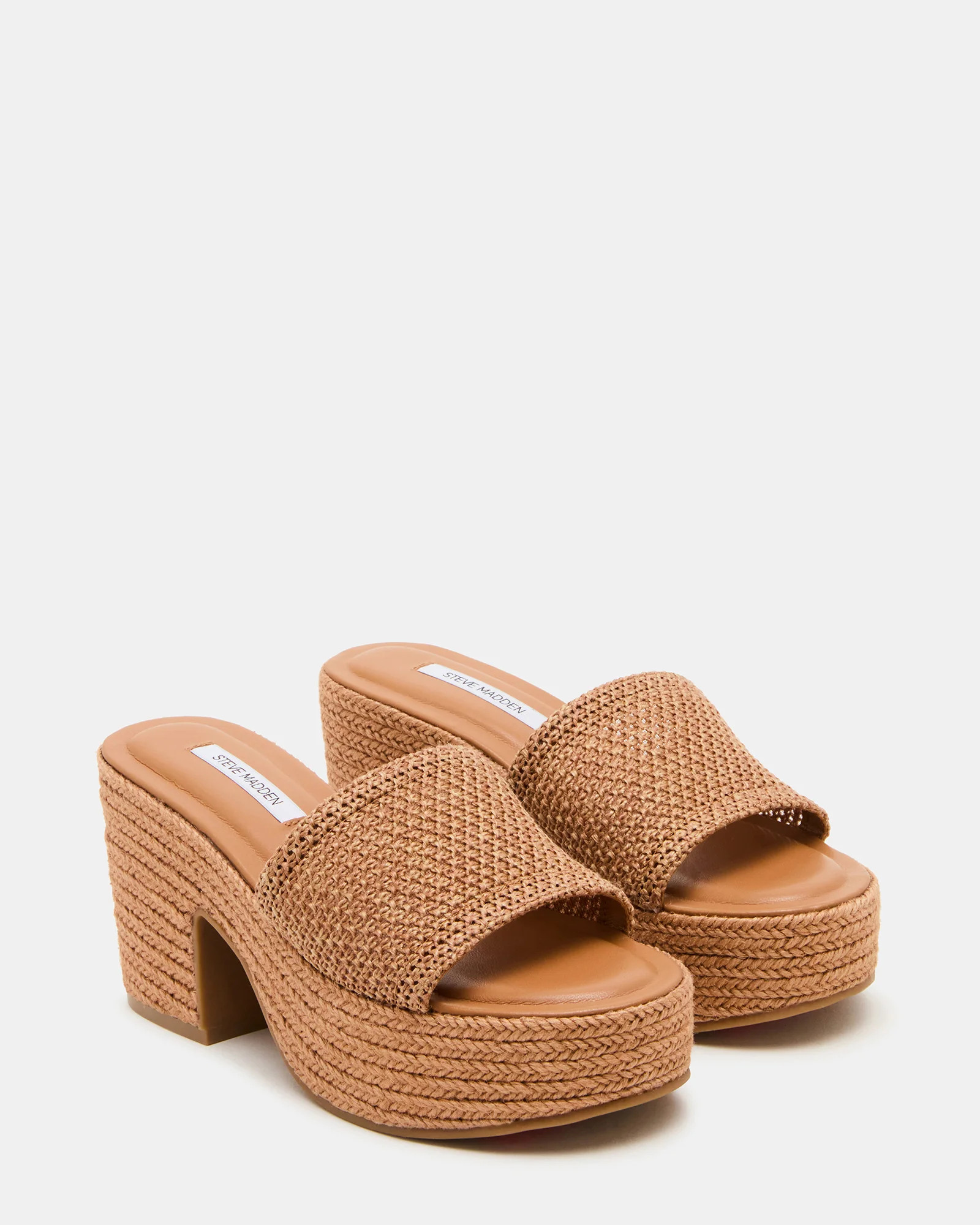 TRIPPY Cognac Raffia Platform Mule Women's Sandal | Steve Madden (US)