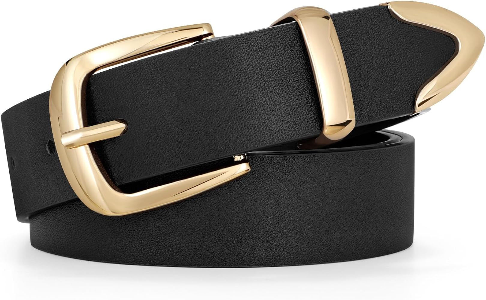 JASGOOD Women's Fashion Leather Belt Ladies Gold Buckle Leather Belt for Jeans Pants Dresses | Amazon (US)