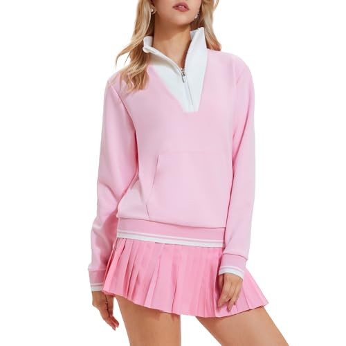 Airfree Women's Sweatshirts Half Zip Oversize Pullover Hoodies Mock Neck Sweatsuits 2 Piece Skirt Sets Fall Workout Jacket | Amazon (US)