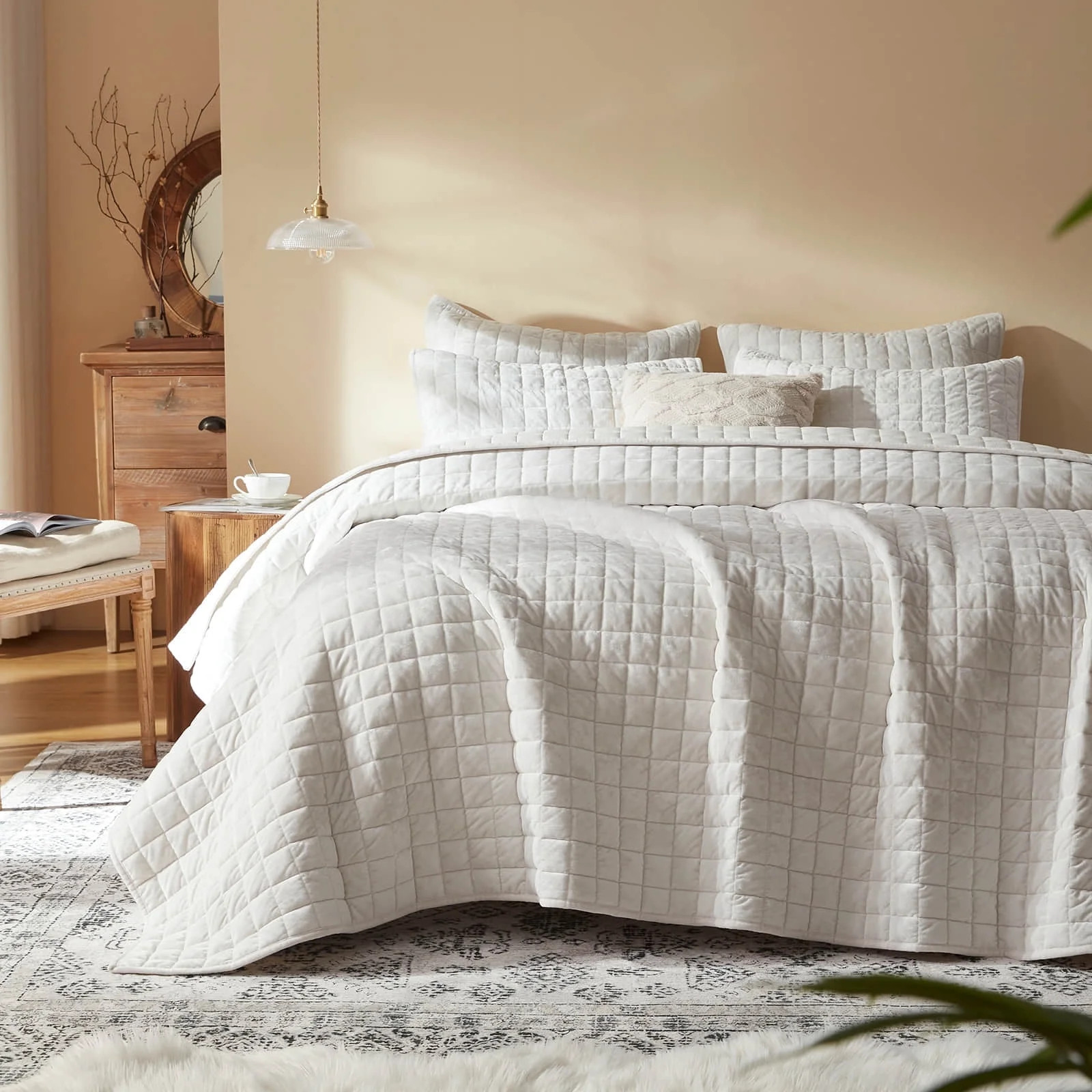 Velvet Quilt King Size-98''x106'', Lightweight White Velvet Comforter Set with 2 Pillow Shams, So... | Walmart (US)