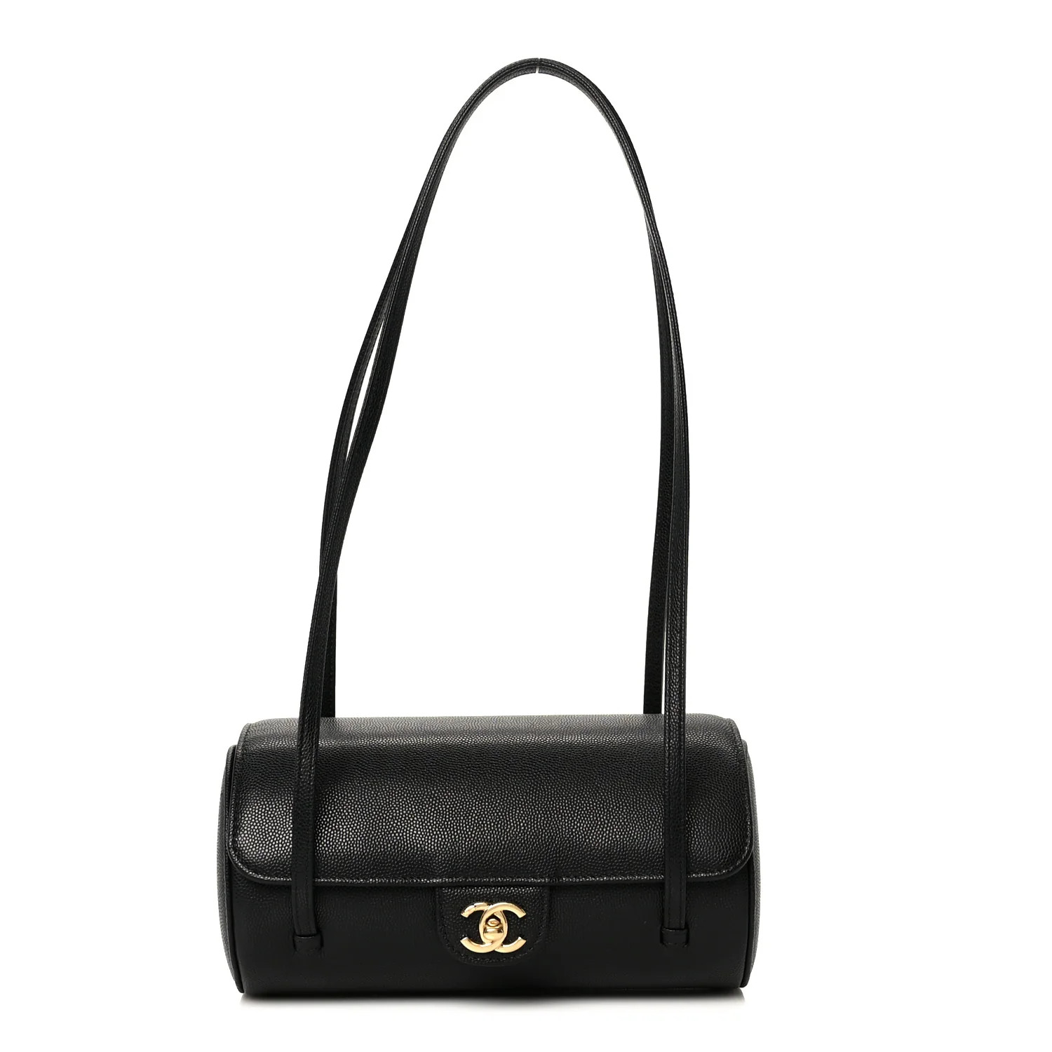 Shiny Caviar Preppy Coco Small Bowling Bag Black | FASHIONPHILE (US)