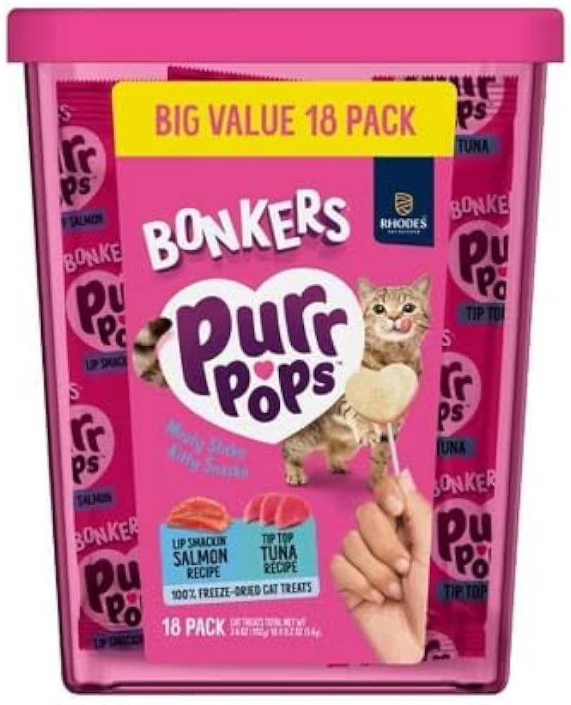Bonkers Purrpops Freeze Dried Tuna & Salmon Flavor Lollipop Cat Treats, Healthy Real Meat Treats,... | Amazon (US)