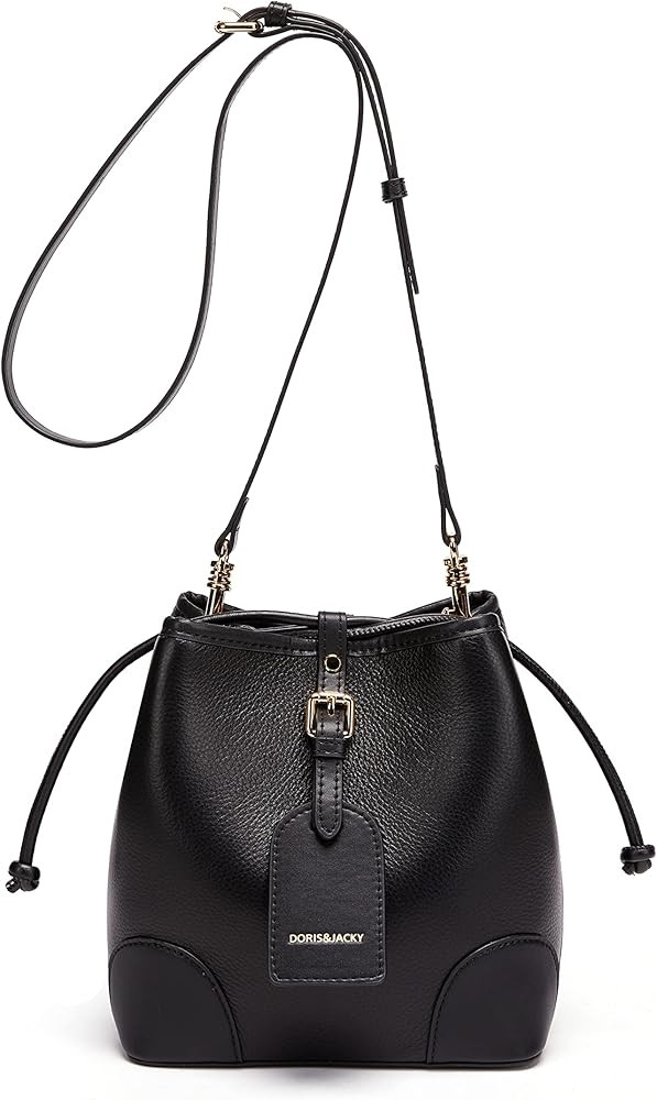 DORIS&JACKY Small Leather Drawstring Shoulder Bag Premium 2 Way Bucket Crossbody Purse For Women | Amazon (US)